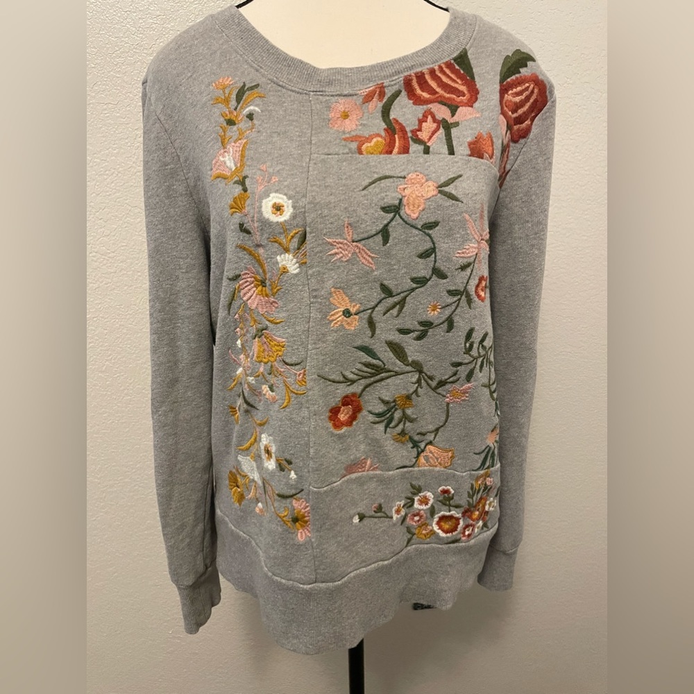 Maeve Gray Floral Embroidered Sweater